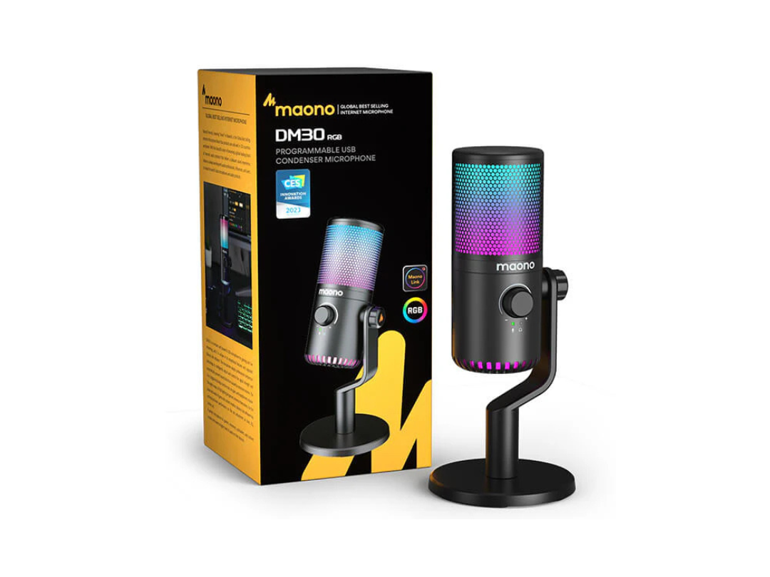 MAONO DM30-RGB USB Gaming Microphone for PC, Programmable Condenser Mic with RGB Light - Black MAONO DM30-RGB USB Gaming Microphone for PC, Programmable Condenser Mic with RGB Light - Black